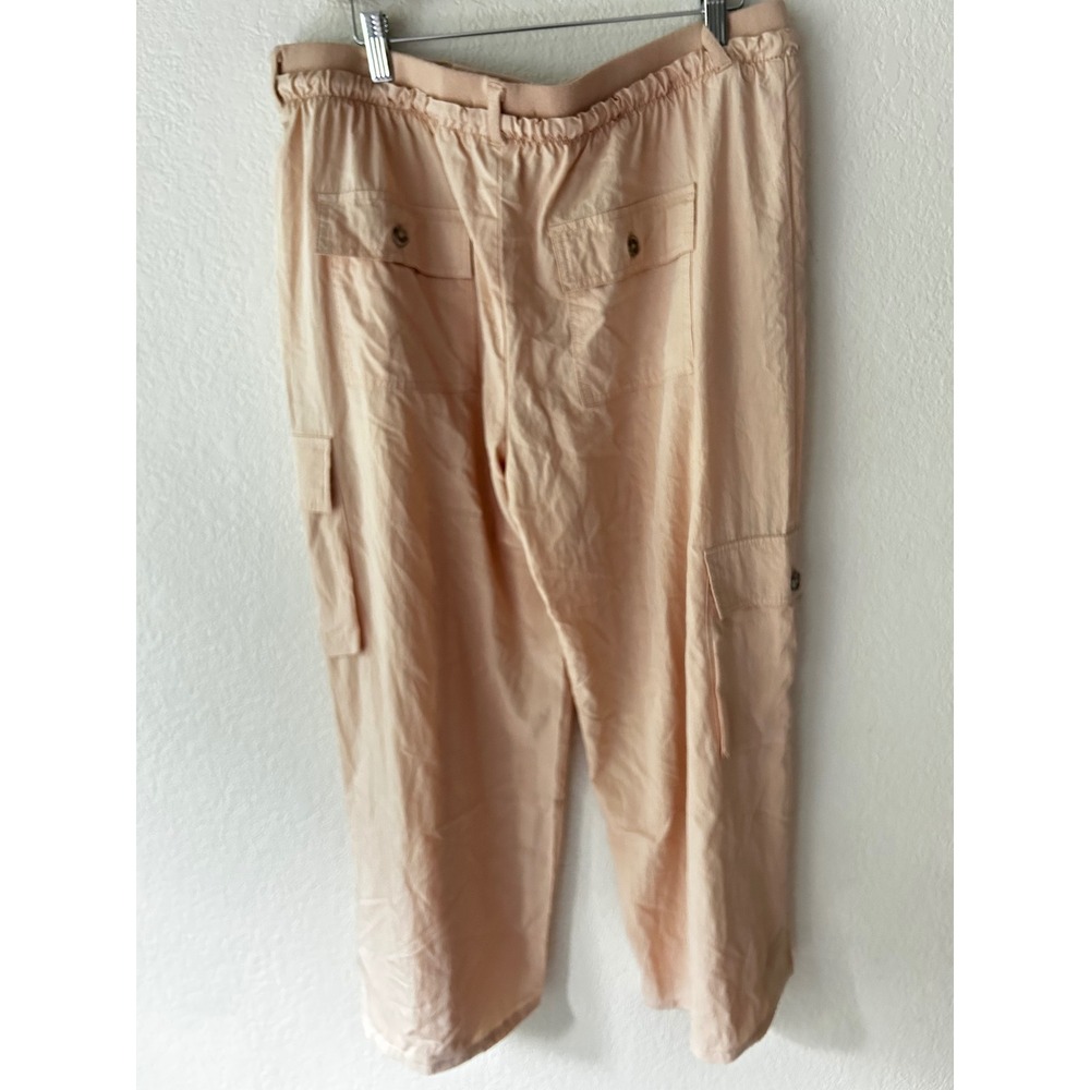 Forever 21 Womens XL Peach Cargo Pants Wide Leg Elastic Waist Utility Trousers - Picture 2 of 4